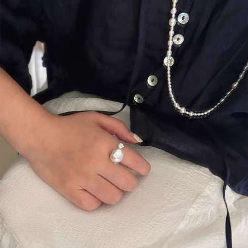 Dual Baroque Pearls Open Ring - Chic & Simple